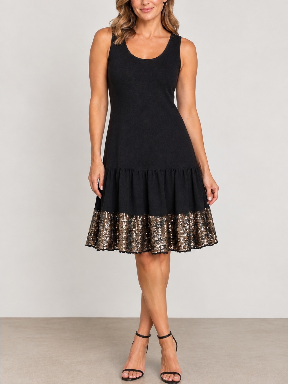 Sandro Sequin Cotton Blend Knit Sleeveless Dress